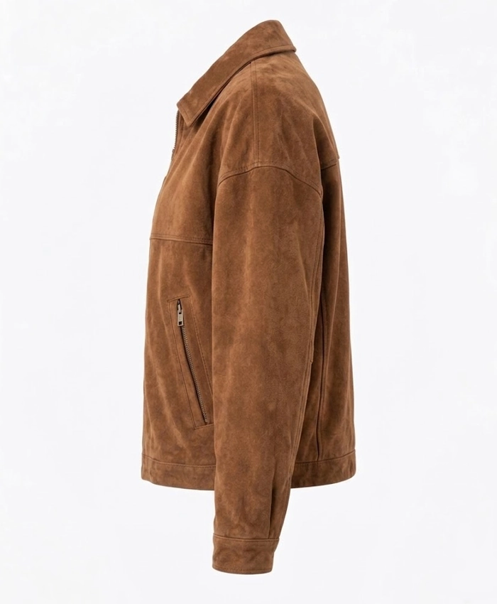 Womens Tan Oversized Suede Leather Jacket