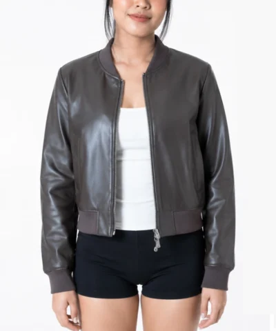 Womens Waxed Cropped Bomber Leather Jacket
