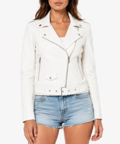 White Leather Motorcycle Jacket for Womens