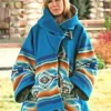 Womens Yellowstone Beth Dutton Turquoise Blue Hooded Wool Coat front