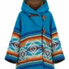 Yellowstone Beth Dutton Turquoise Blue Hooded Wool Coat Front