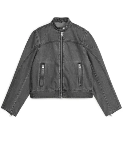 ARKET Racer Grey Zip Up Denim Jacket