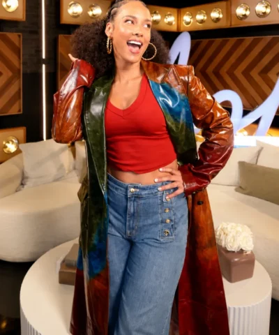 Alicia Keys American Idol Season 24 Multicolor Shaded Leather Long Coat