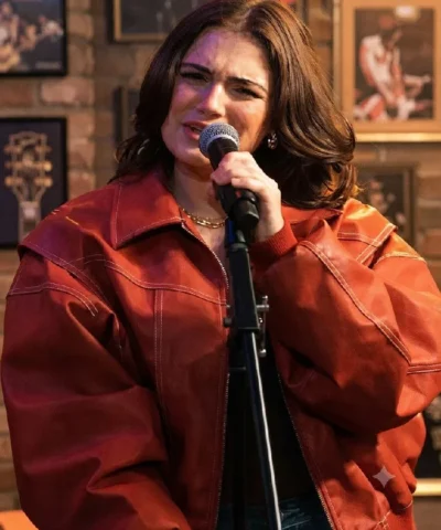 Allie Hayes Off Campus TV Series Mika Abdalla Red Leather Bomber Jacket