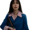 Anne Hathaway TV Movie The End of Oak Street Denise Blue Floral Coat