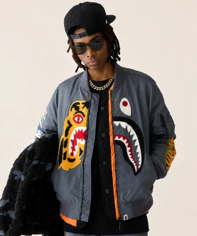 BAPE Shark MA1 Bomber Flight Grey Jacket