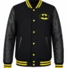 Batman Printed Black Bomber Zip Up Varsity Jacket 