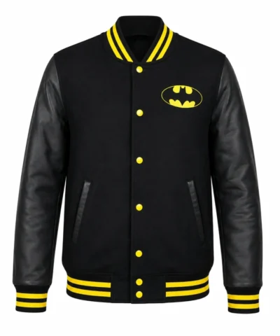 Batman Printed Black Bomber Zip Up Varsity Jacket 