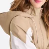Battle on the Beach S05 Sarah Baeumler Tan and White Hooded Track Jacket