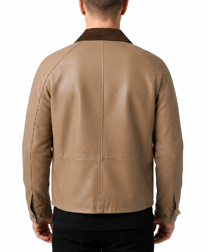 Beige Leather Barn Jacket