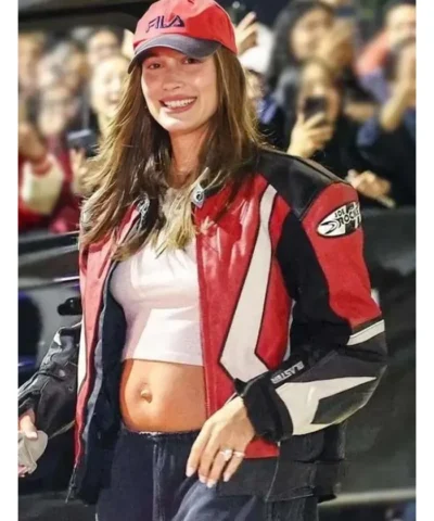 Billie Eilishs Concert Hailey Bieber Multicolor Leather Jacket