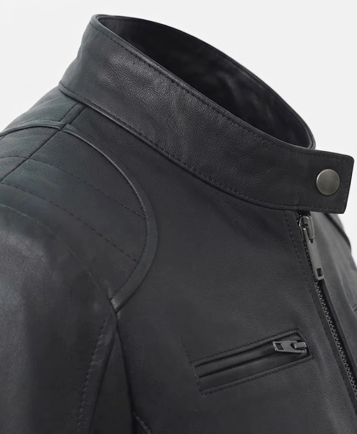 Black Lambskin Biker Style Jacket On Sale