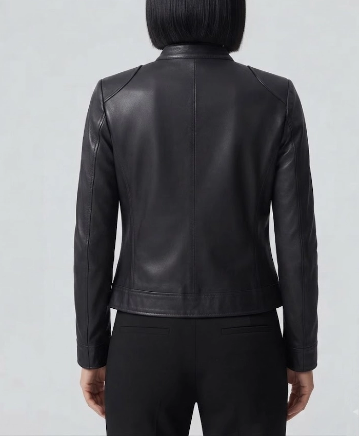 Black Lambskin Leather Biker Style Jacket On Sale