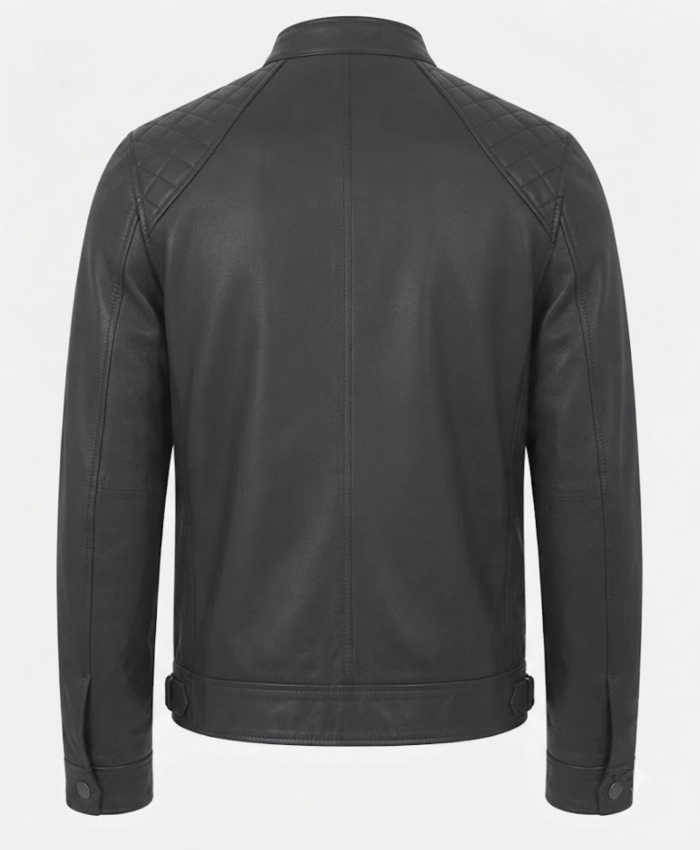 Black Leather Biker Style Jacket For Mens