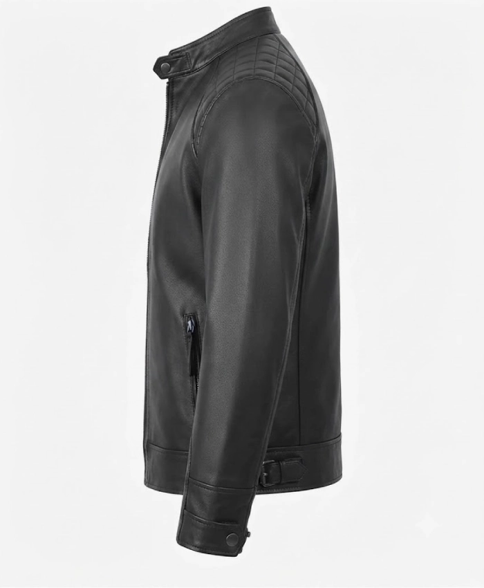 Black Leather Biker Style Jacket