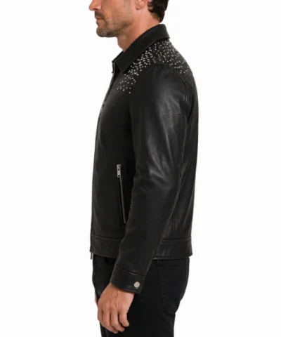 Black Studded Leather Jacket for Mens