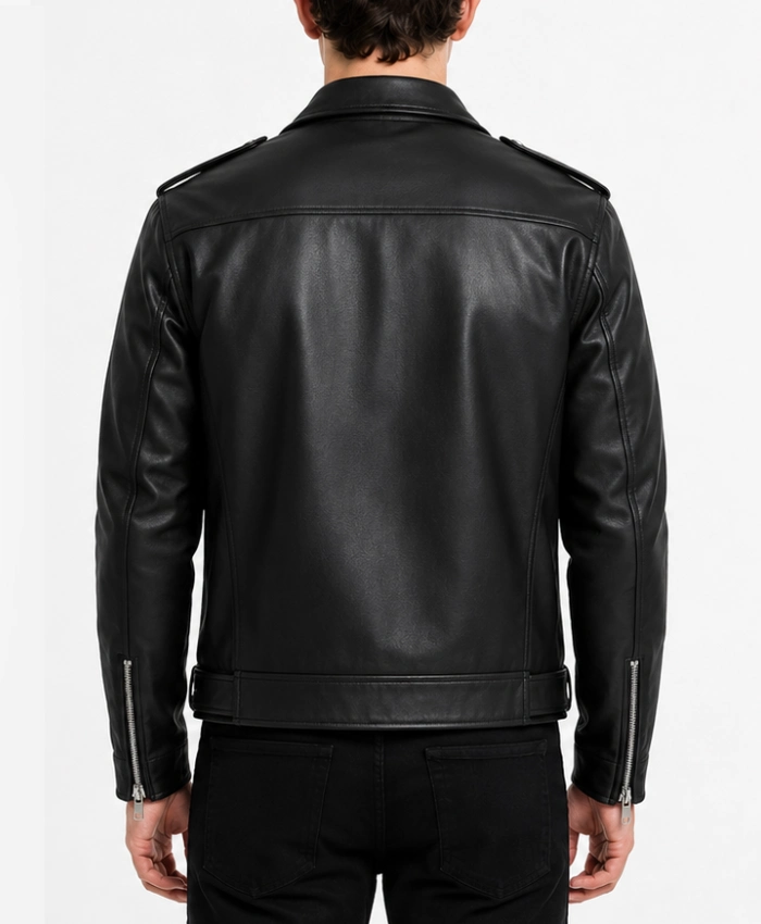 Mens Black Studded Collar Biker Leather Jacket