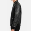 Mens Black Studded Sleeves Leather Bomber Jacket