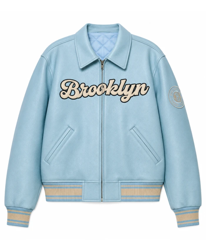 Buy Bero X KidSuper Blue Leather Varsity Jacket