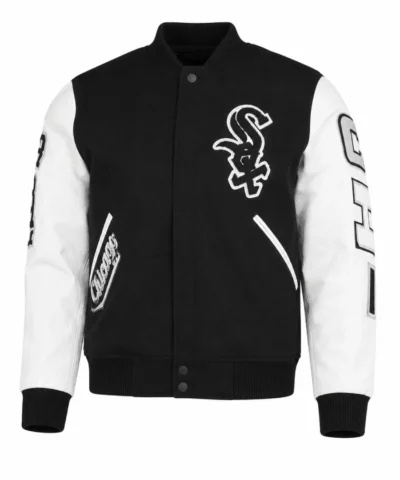 Buy Chicago Sox Black And White Wool with Leather Varsity Jacket