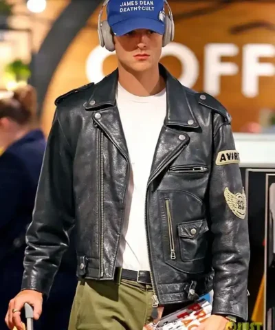 Buy Jacob Elordi Airport Sydney Australia 2026 Black Avirex Leather Jacket 