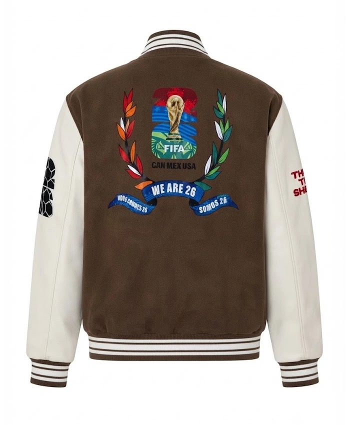 Buy North America World Cup Brown Leather Varsity Jacket