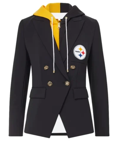 Buy Pittsburgh Steelers Women Black Blazer With Removable Hoodie