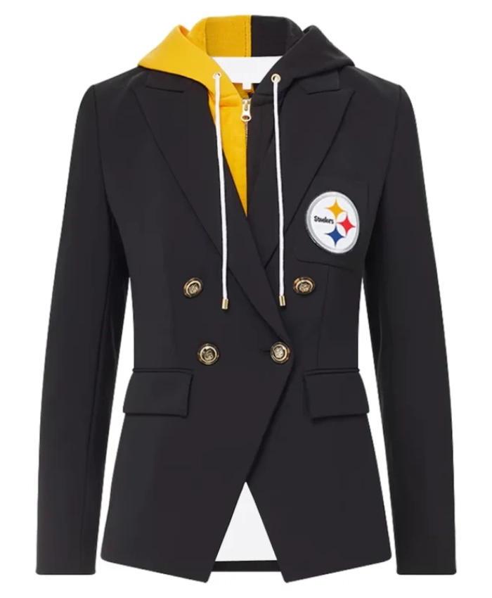 Buy Pittsburgh Steelers Women Black Blazer With Removable Hoodie