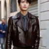Buy Zhang Linghe Gucci Cruise 2026 Brown Leather Jacket