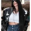 Camilla Araujo Paris Fashion Week Black Leather Jacket