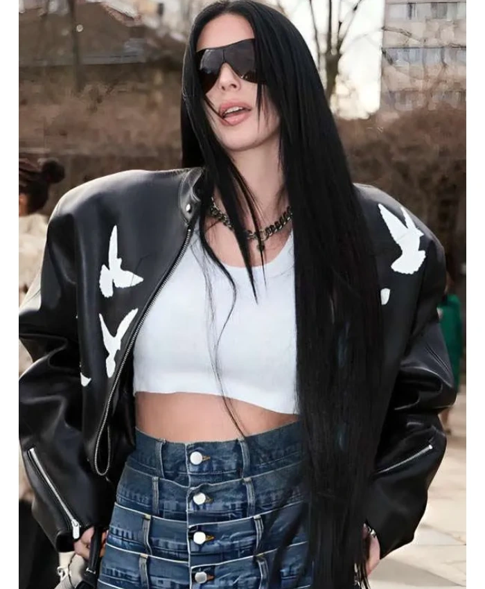 Camilla Araujo Paris Fashion Week Black Leather Jacket