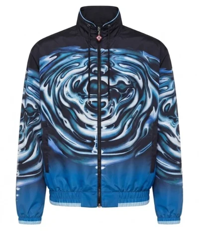 Casablanca Graphic print Drawstring Zip Up Black and Blue Jacket