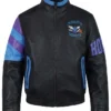 Charlotte Hornets Vintage Leather Zipper Jacket For Mens and Womens on Sale