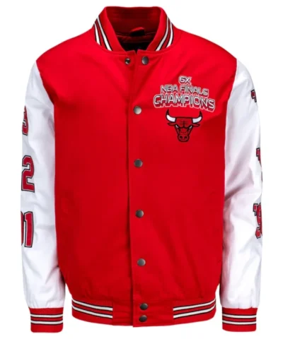 Chicago Bulls NBA Champs Red Full Snap Varsity Jacket 