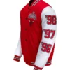 Chicago Bulls NBA Champs Red and White Full Snap Varsity Jacket 