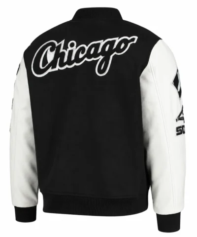 Chicago Sox Black And White Wool with Leather Varsity Jacket On Sale