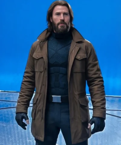 Chris Evans Avengers Doomsday Patch Pockets and Zipper Closure Tobacco Brown Tactical Field Jacket