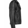 Classic Quilted Biker Weathered Smoke Black Leather Jacket