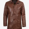 Cognac Brown Leather Car Coat