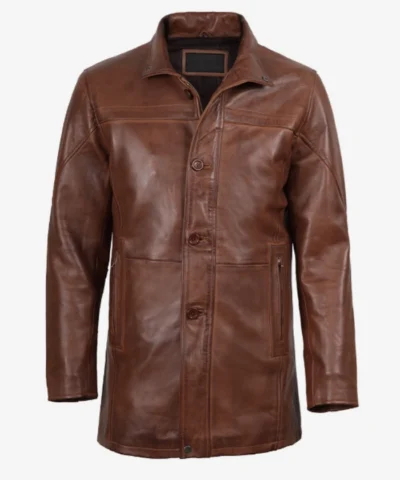 Cognac Brown Leather Car Coat