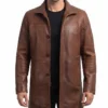 Cognac Brown Leather Coat