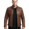 Cognac Brown Quilted Biker Style Leather Jacket