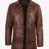 Cognac Leather Car Coat