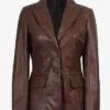 Cognac Two Button Waxed Leather Blazer