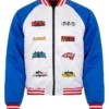 DC Batman Vintage Logo Full Zip White and Blue Satin Jacket