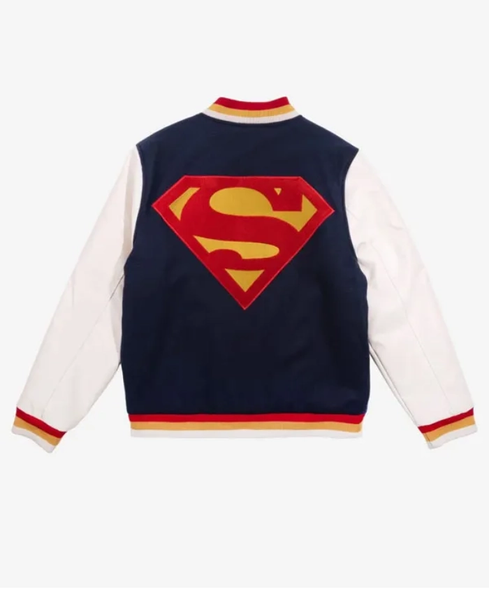 DC Comics Superman Superhero Blue and White Leather Jacket