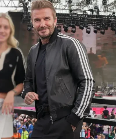 David Beckham World Cup 2026 Leather Black Track Jacket