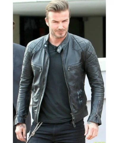 David Beckhams Black Biker Quilted Jacket