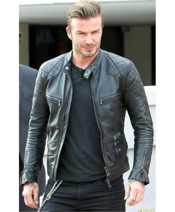 David Beckhams Black Biker Quilted Jacket