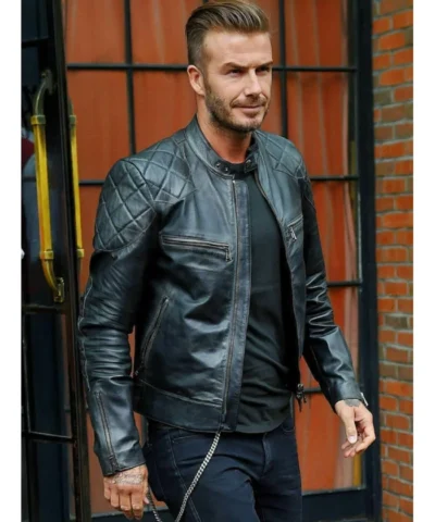 David Beckhams Black Biker Quilted Leather Jacket